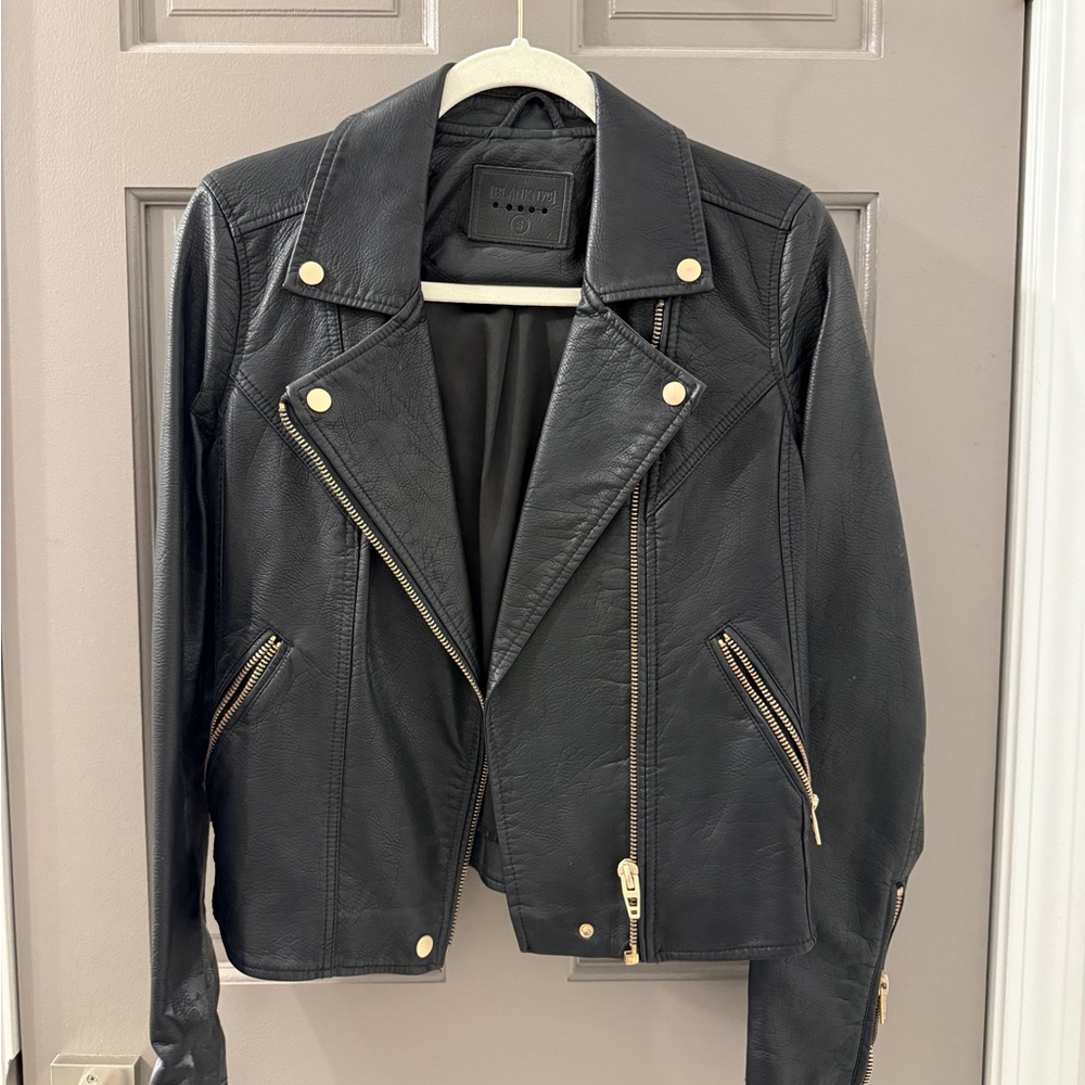 Blank NYC Black Leather Jacket with Gold/Bronze Accents